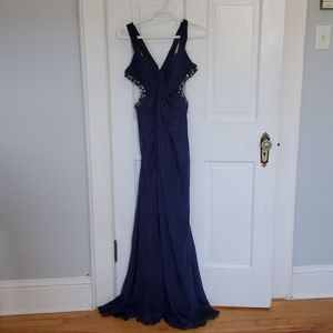 Navy Blue Embellished Prom Dress
